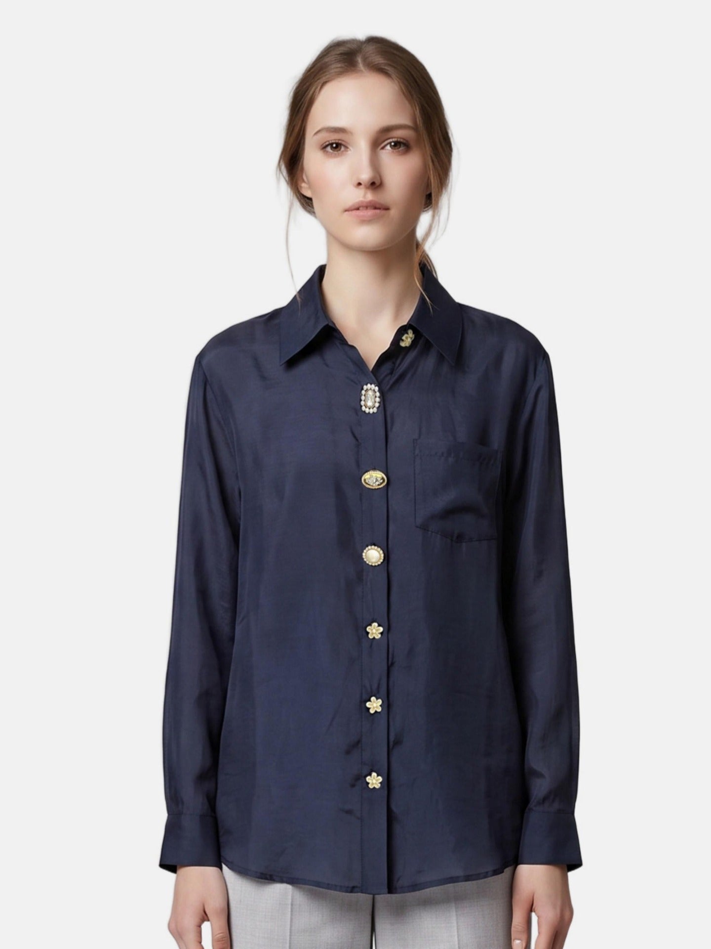 Blusa in 85% Tencel 15% Poliester Blu Scuro