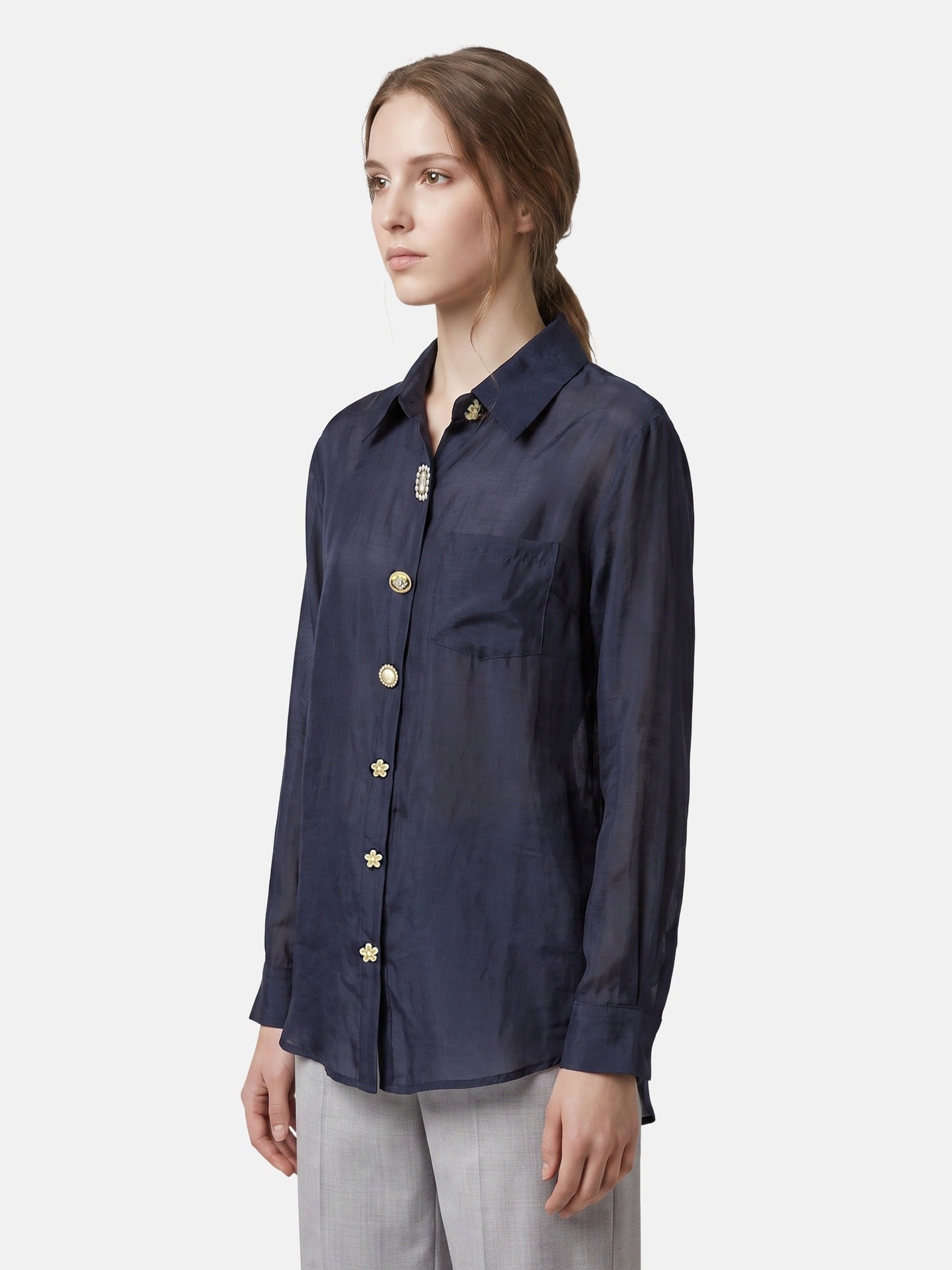 Blusa in 85% Tencel 15% Poliester Blu Scuro