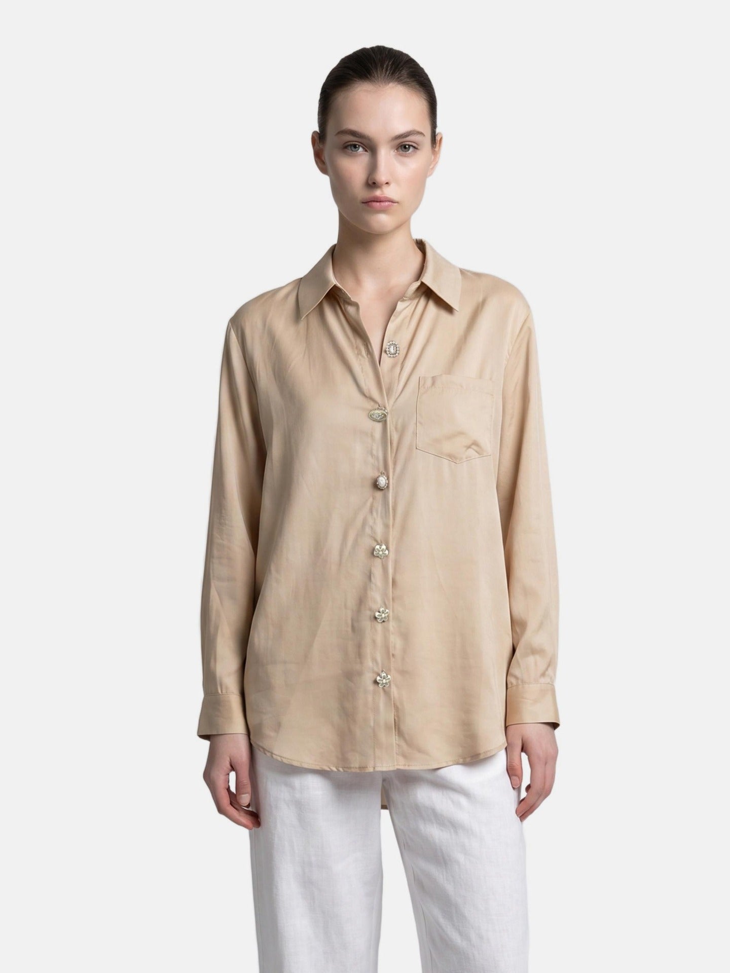 Blusa in 85% Tencel 15% Poliester Cammello