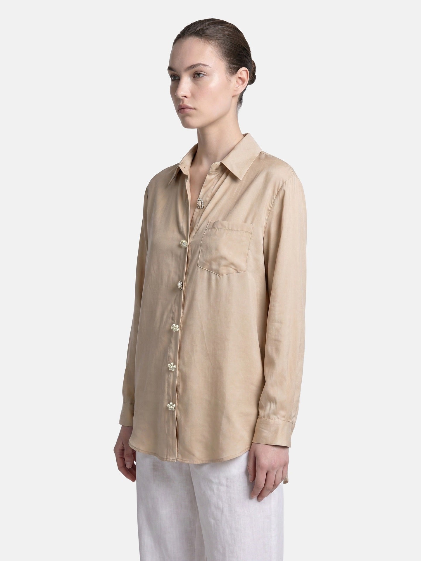 Blusa in 85% Tencel 15% Poliester Cammello