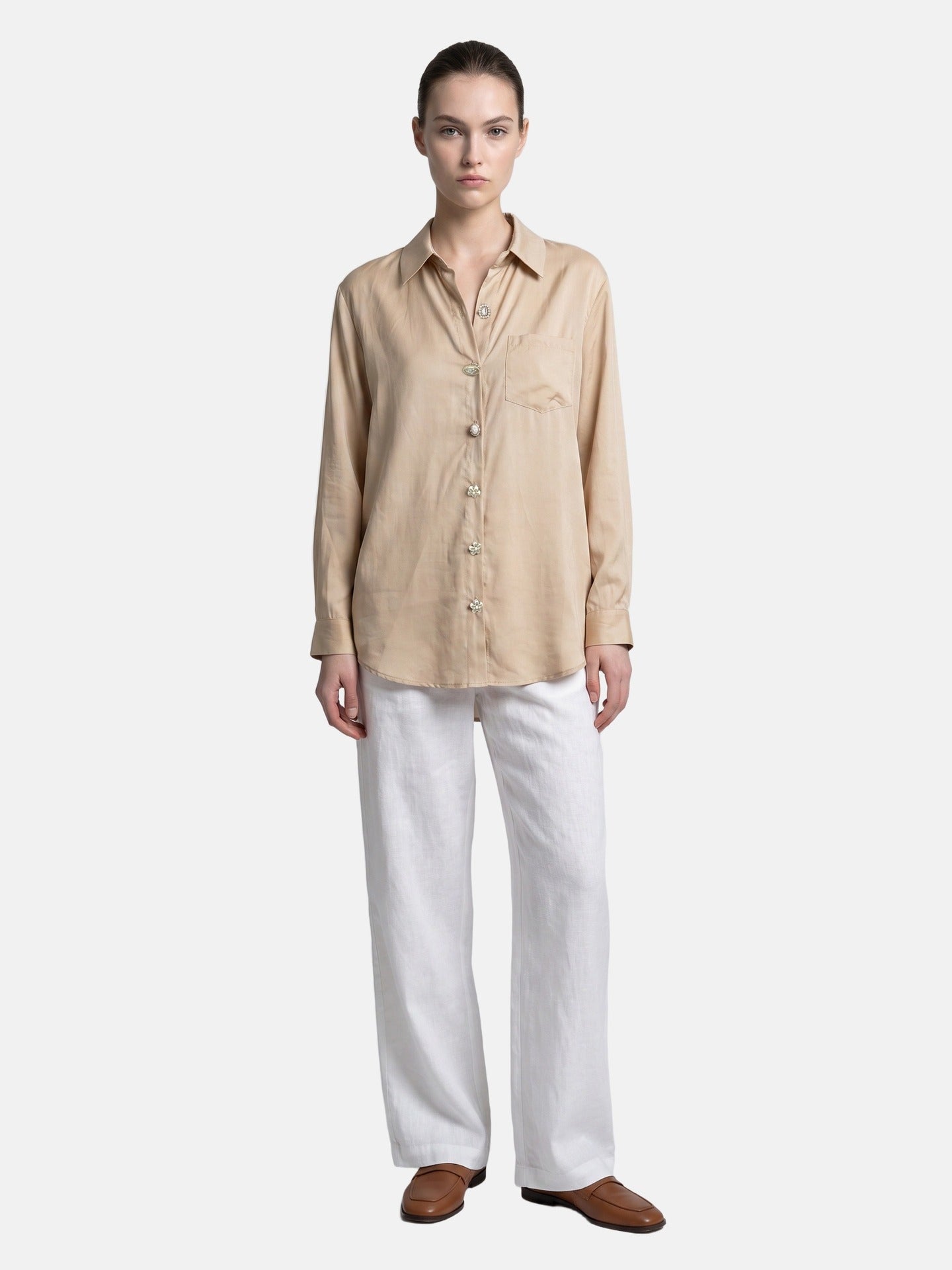 Blusa in 85% Tencel 15% Poliester Cammello