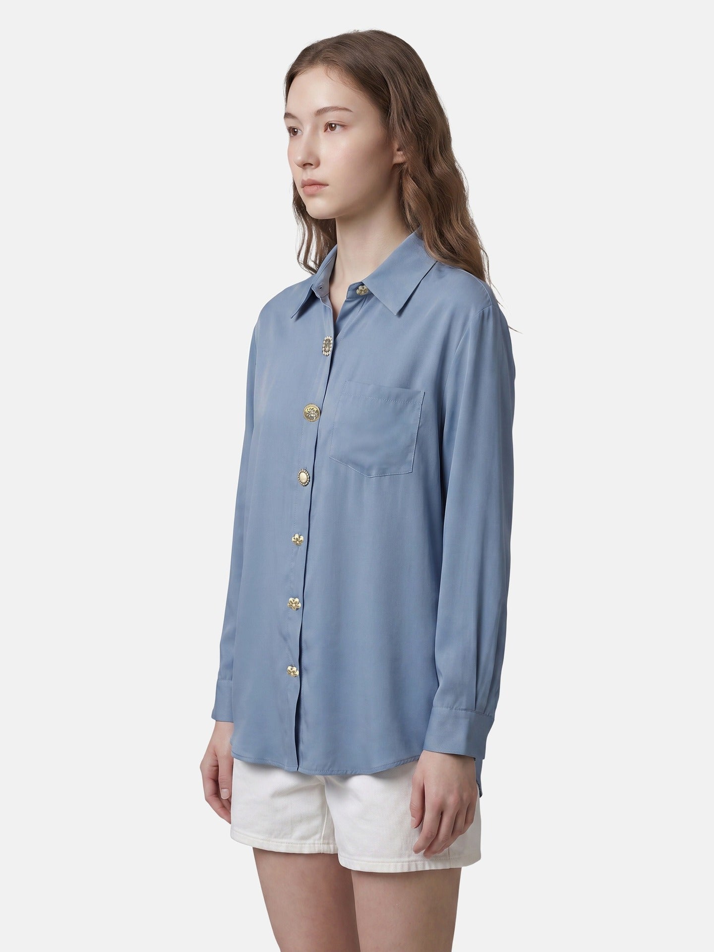 Blusa in 85% Tencel 15% Poliester Blu