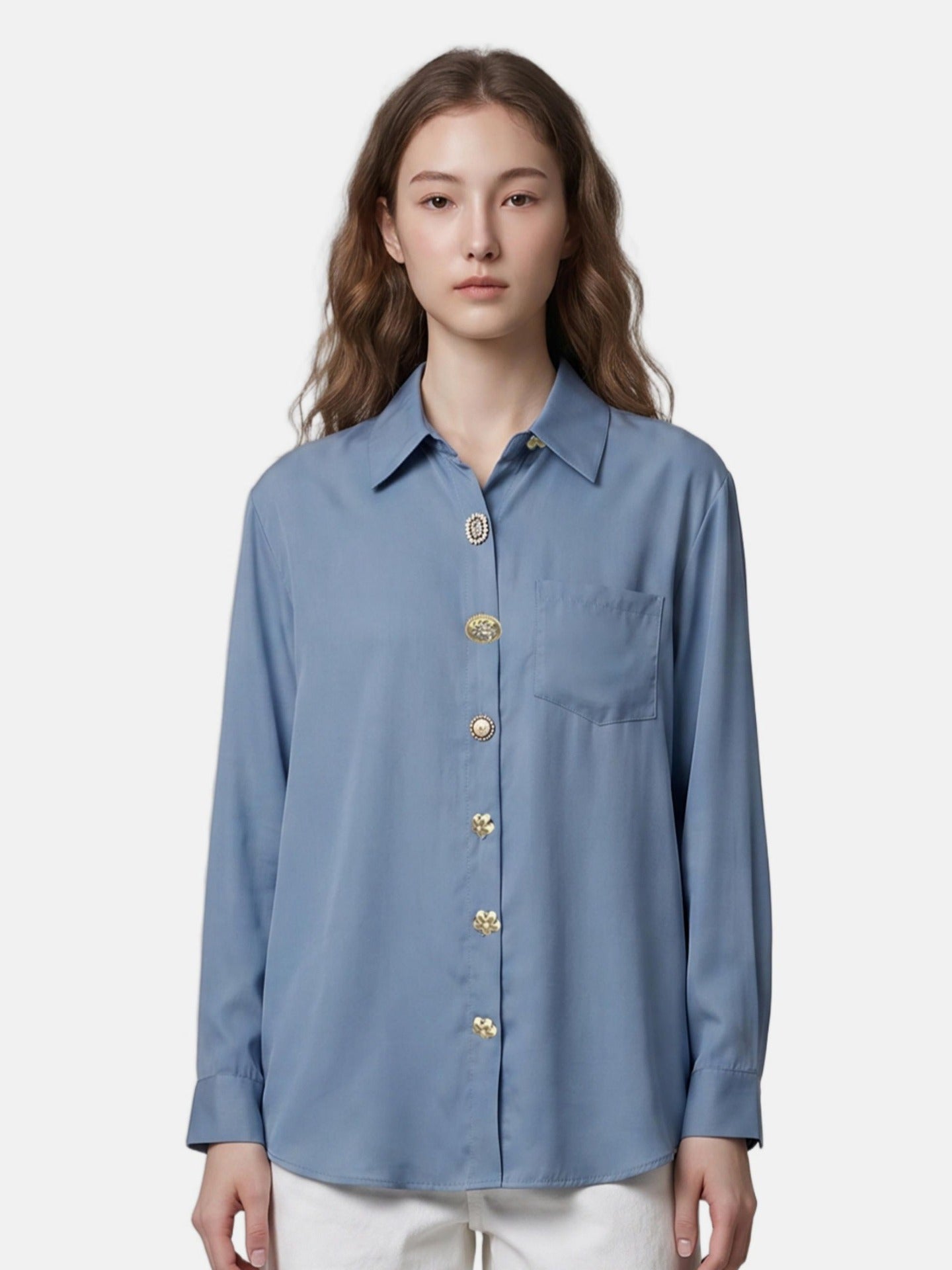 Blusa in 85% Tencel 15% Poliester Blu