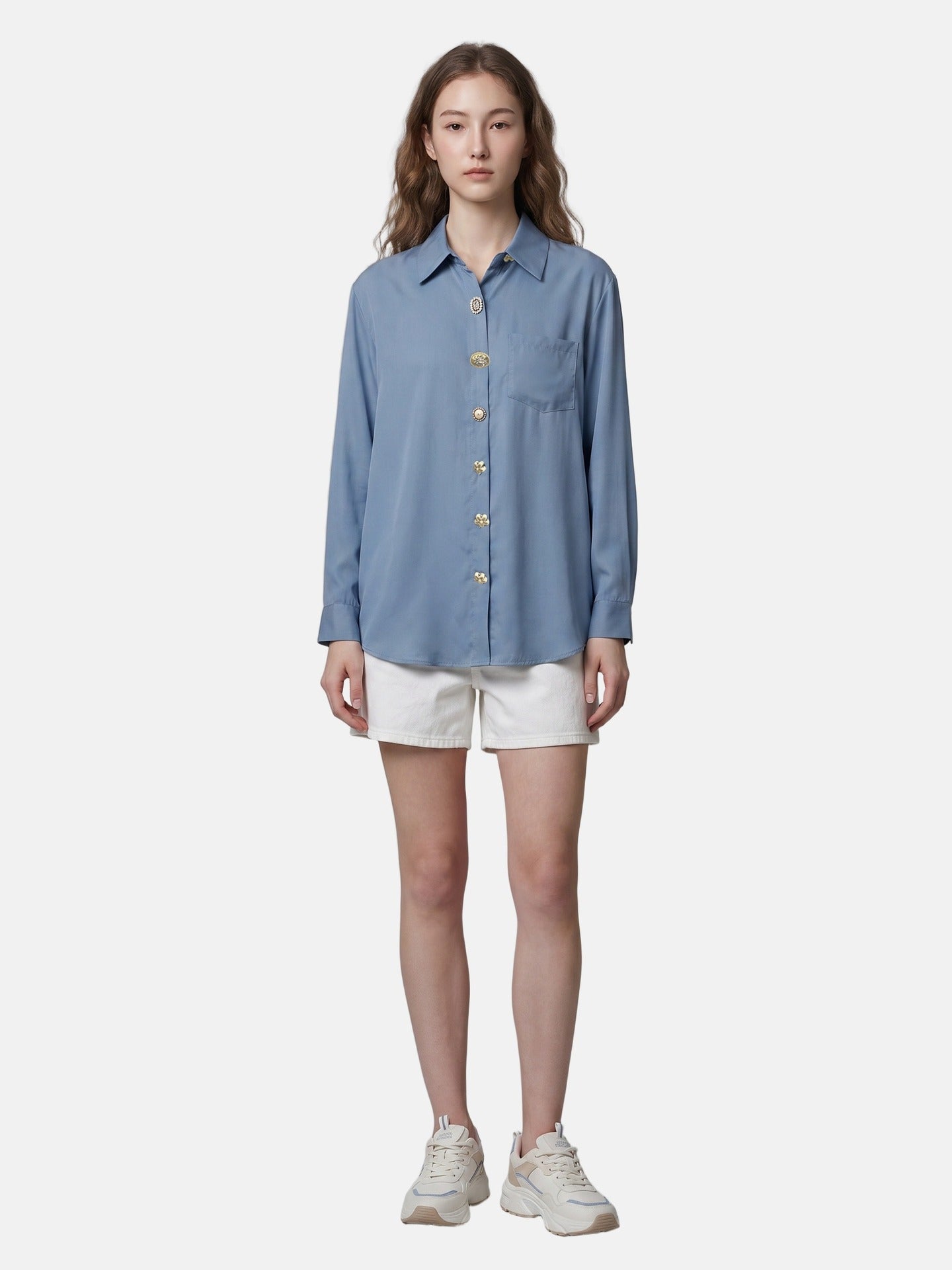 Blusa in 85% Tencel 15% Poliester Blu