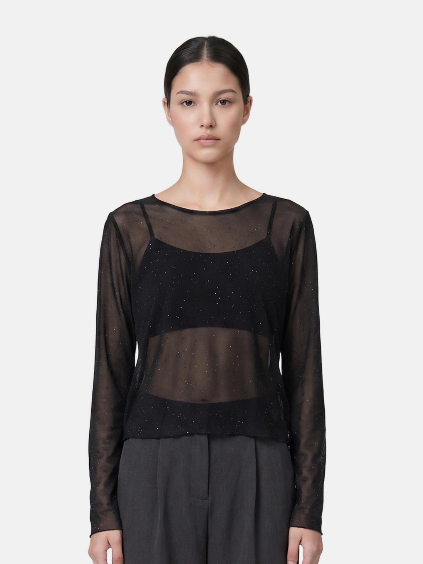Blusa in 84% Cotone 16% Elastan Nero