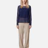 Blusa in 84% Cotone 16% Elastan Blu Scuro