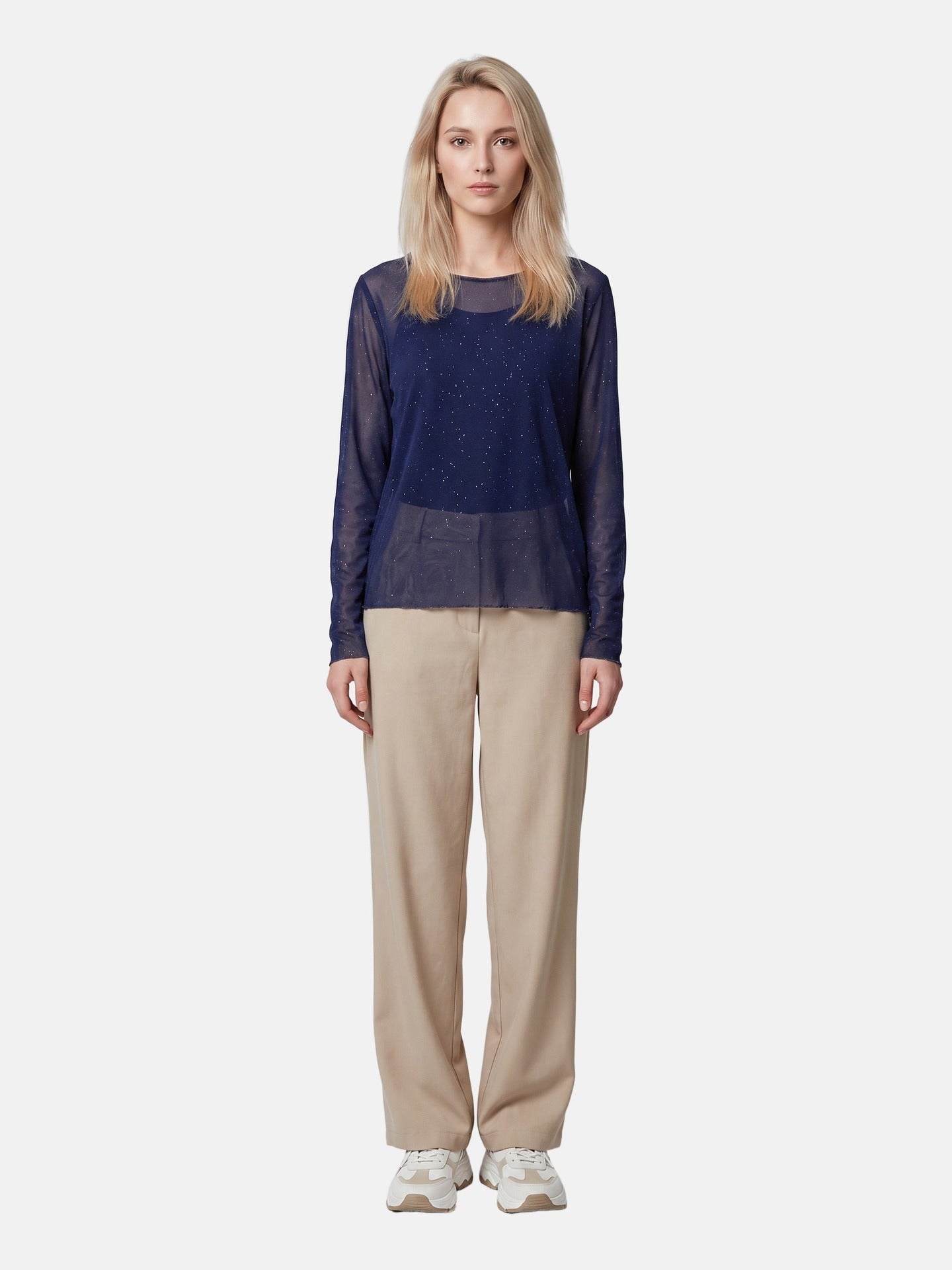 Blusa in 84% Cotone 16% Elastan Blu Scuro