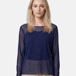 Blusa in 84% Cotone 16% Elastan Blu Scuro