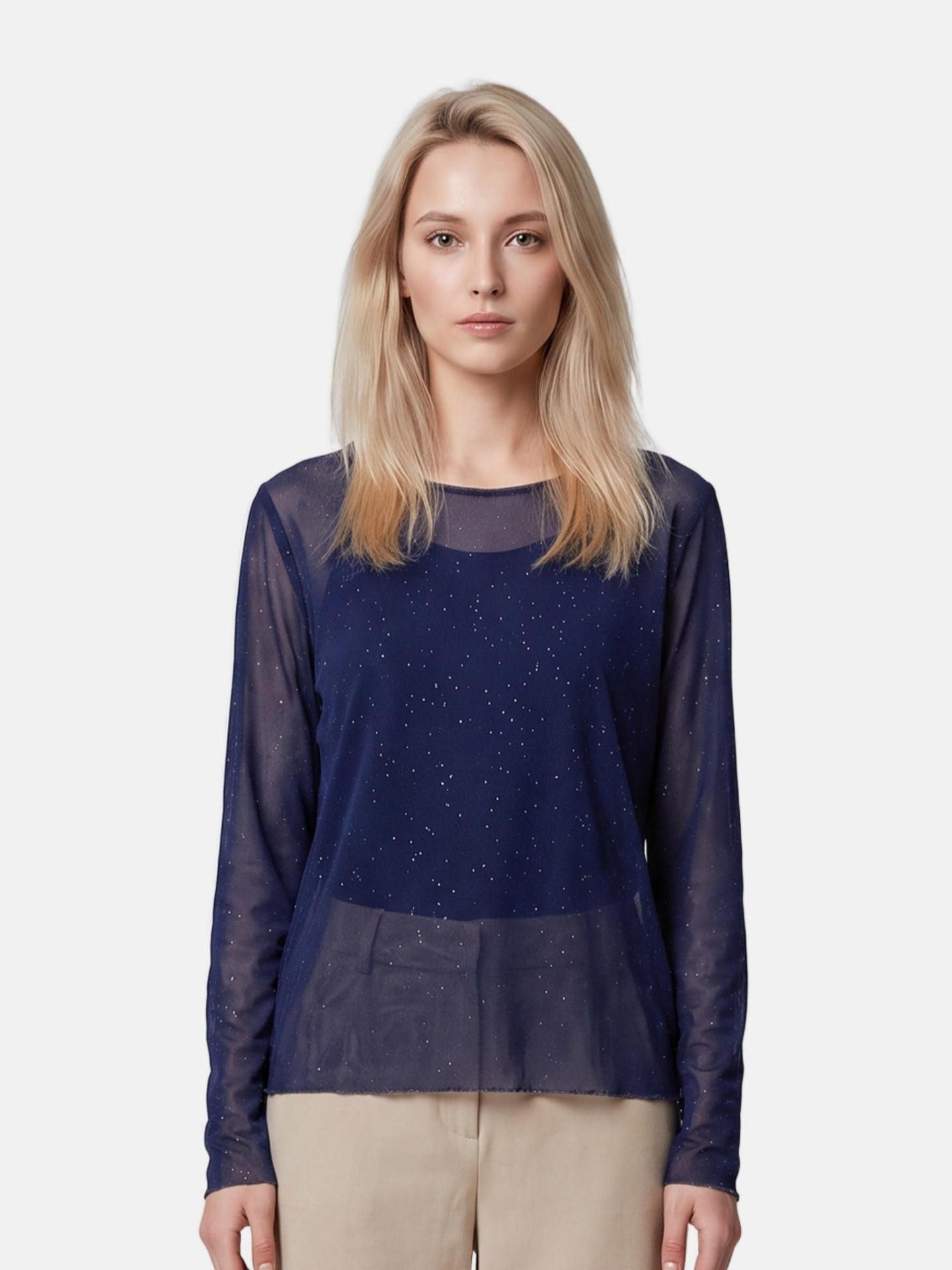 Blusa in 84% Cotone 16% Elastan Blu Scuro