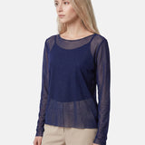 Blusa in 84% Cotone 16% Elastan Blu Scuro