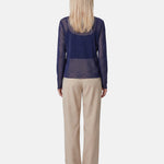Blusa in 84% Cotone 16% Elastan Blu Scuro