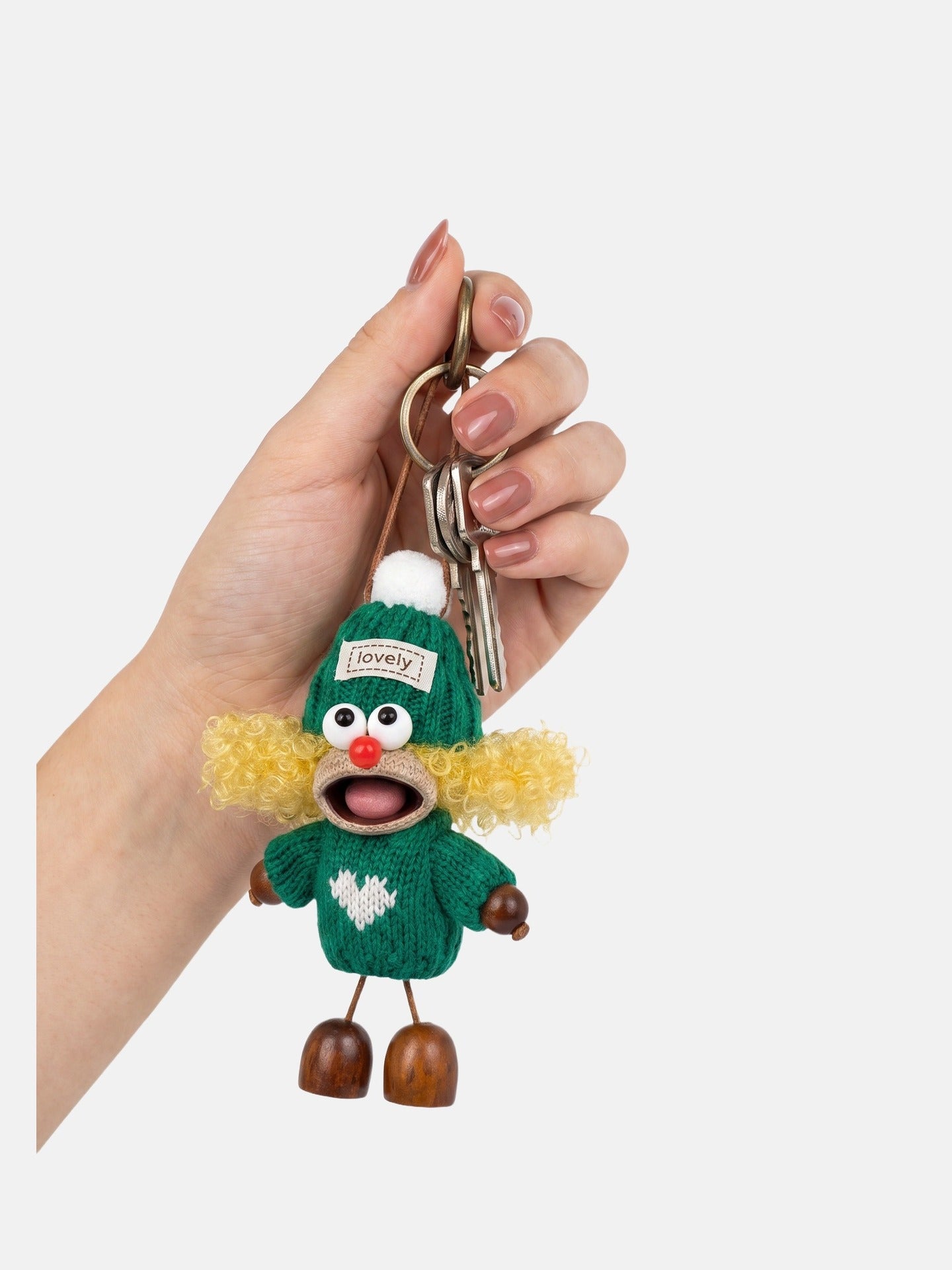 Portachiavi in Mixed Polyester + Wooden Beads + Alloy Verde
