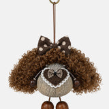 Portachiavi in Mixed Polyester + Wooden Beads + Alloy Marrone