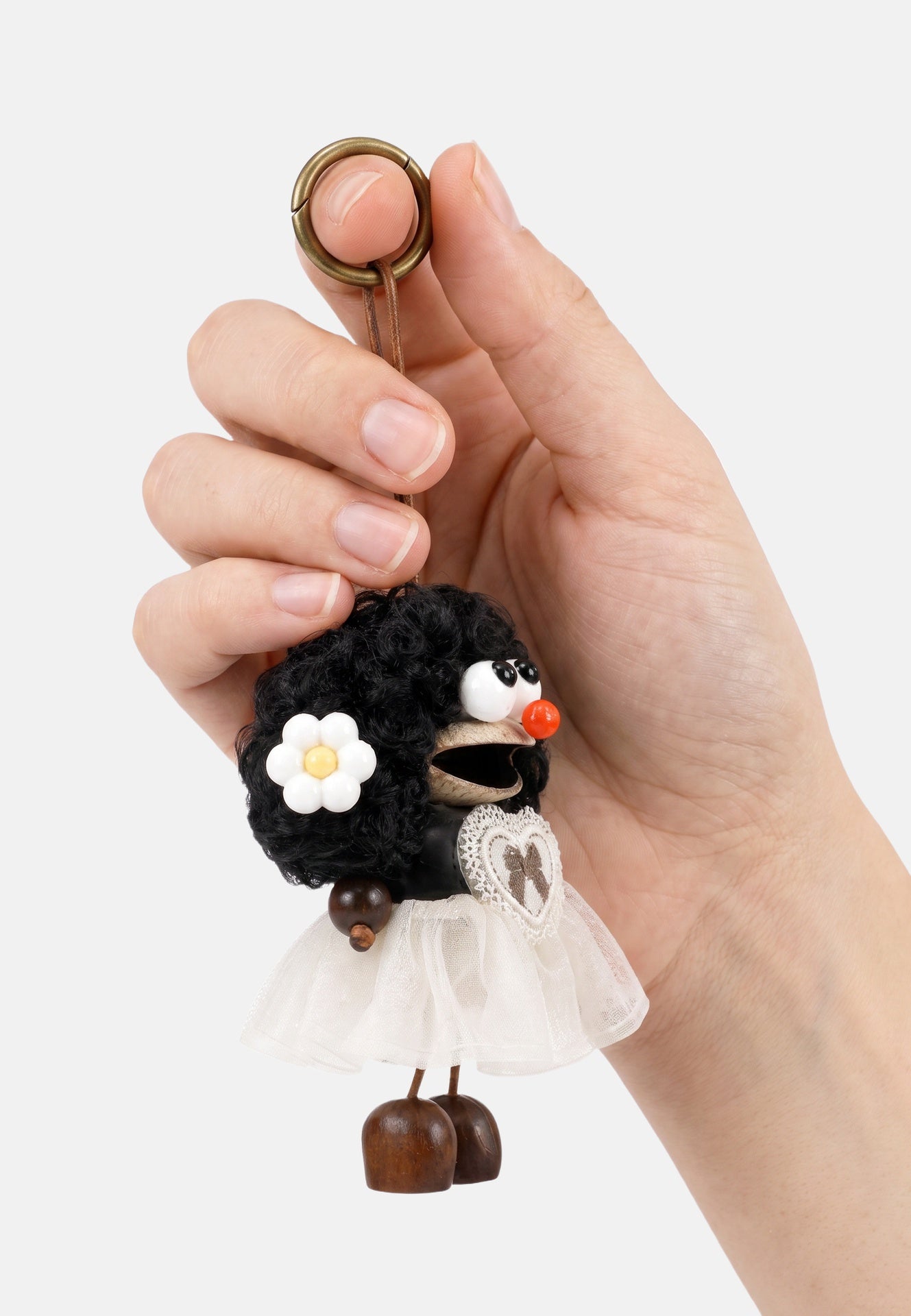 Portachiavi in Mixed Polyester + Wooden Beads + Alloy Bianco