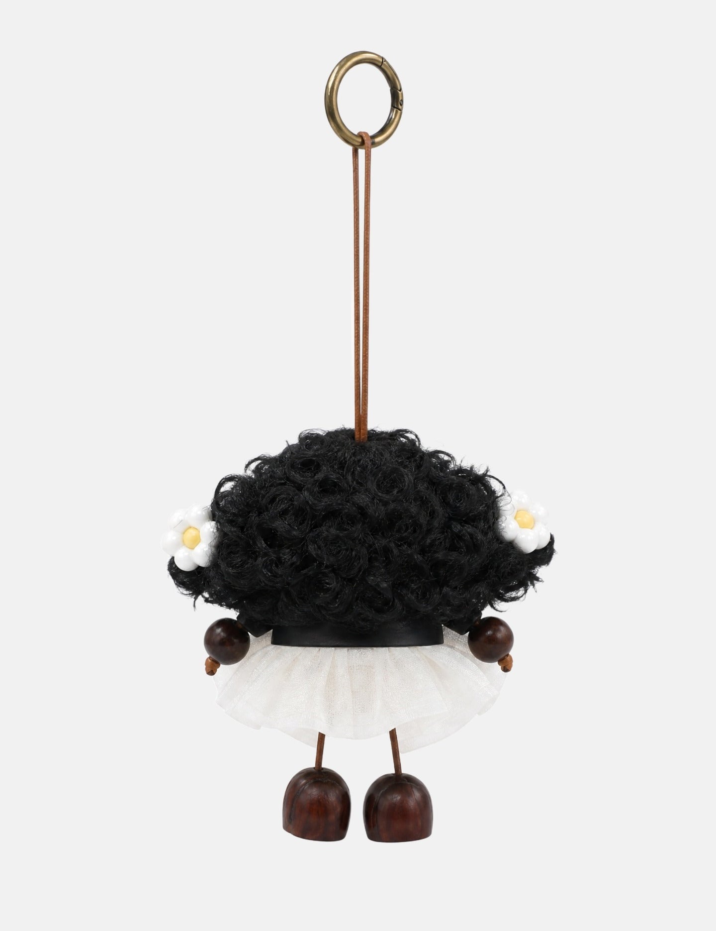 Portachiavi in Mixed Polyester + Wooden Beads + Alloy Bianco