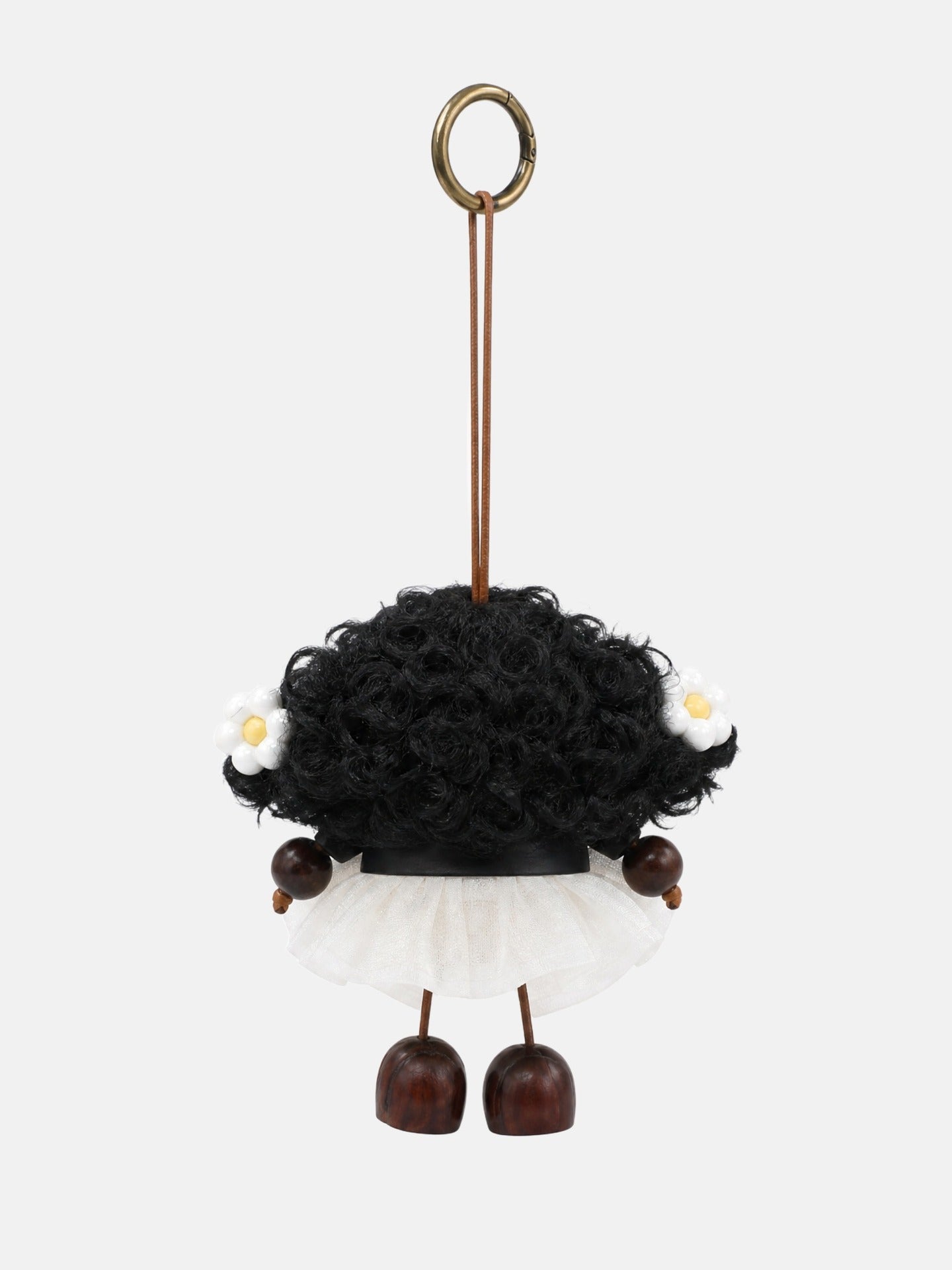 Portachiavi in Mixed Polyester + Wooden Beads + Alloy Bianco