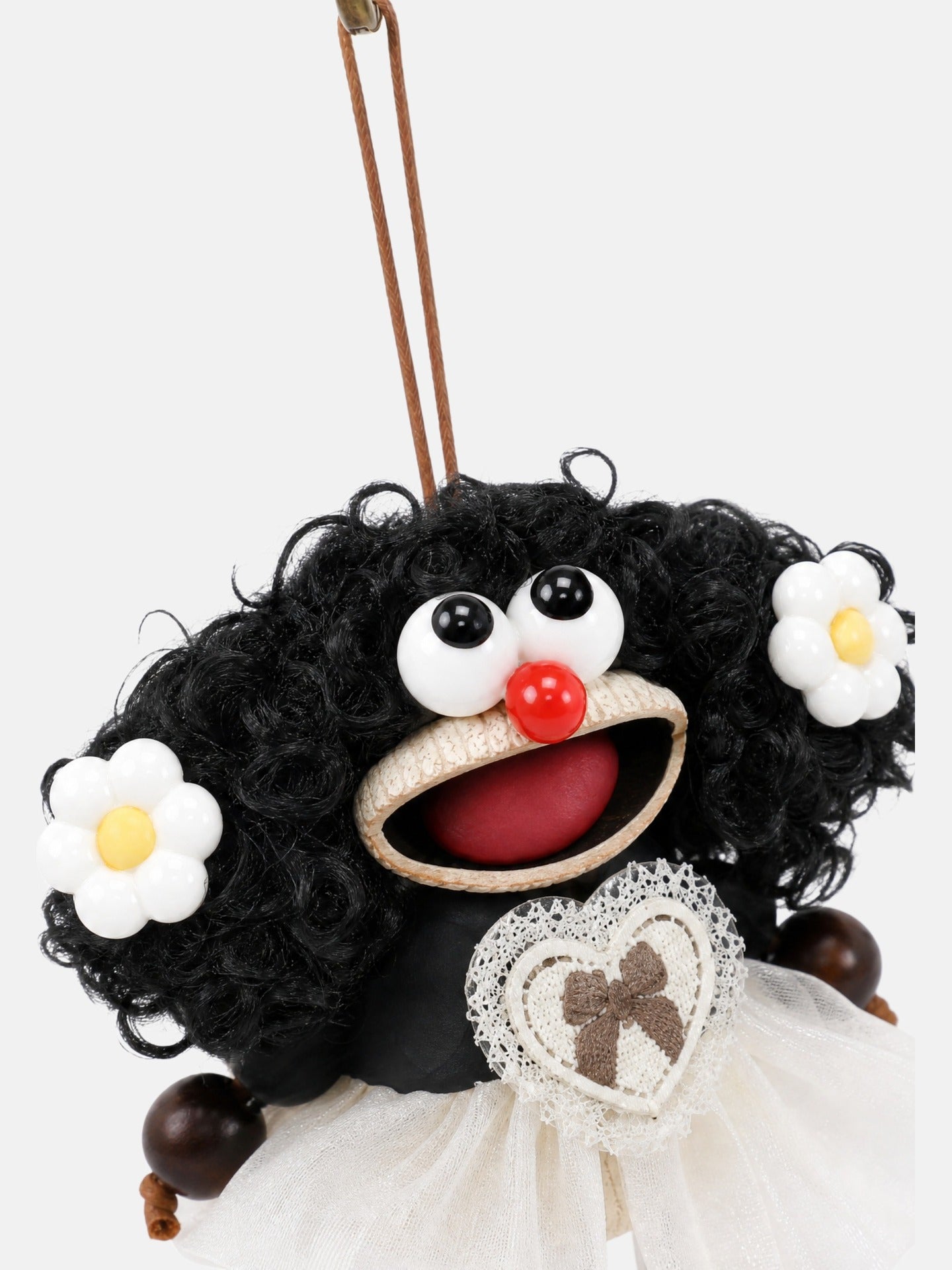 Portachiavi in Mixed Polyester + Wooden Beads + Alloy Bianco