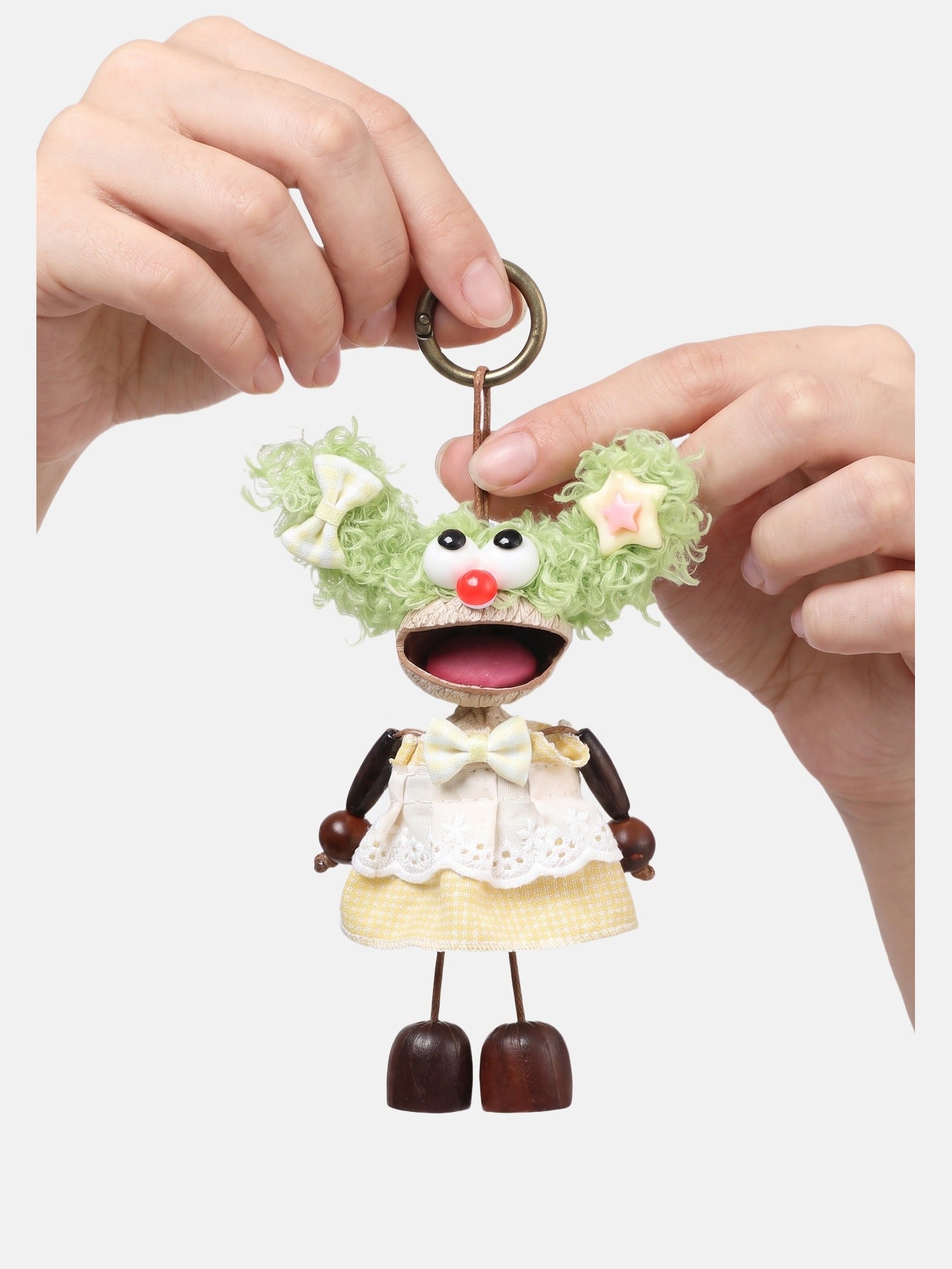 Portachiavi in Mixed Polyester + Wooden Beads + Alloy Bianco