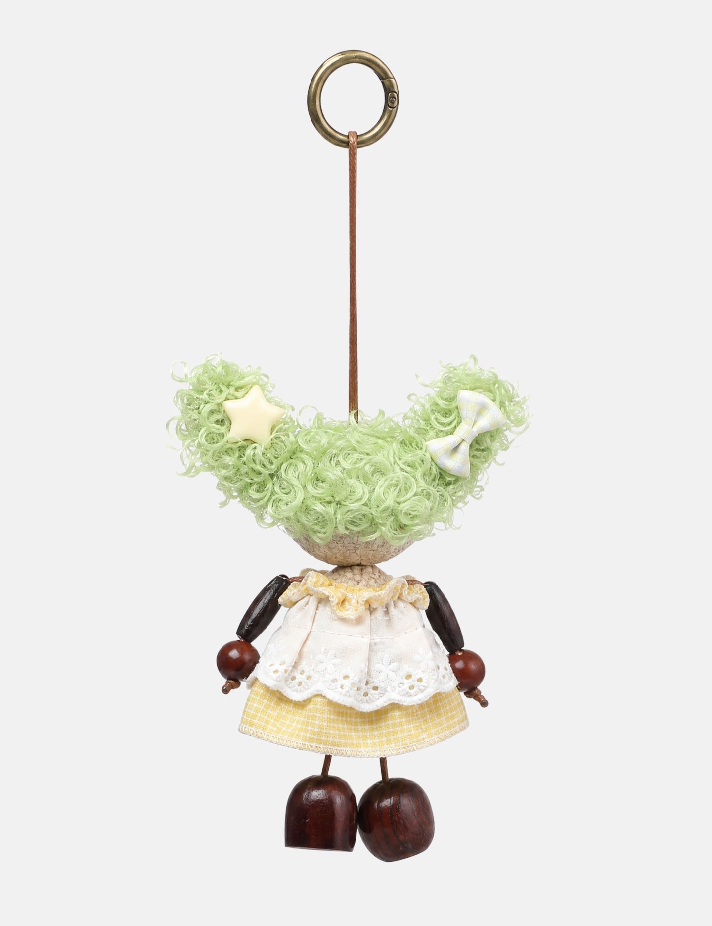 Portachiavi in Mixed Polyester + Wooden Beads + Alloy Bianco