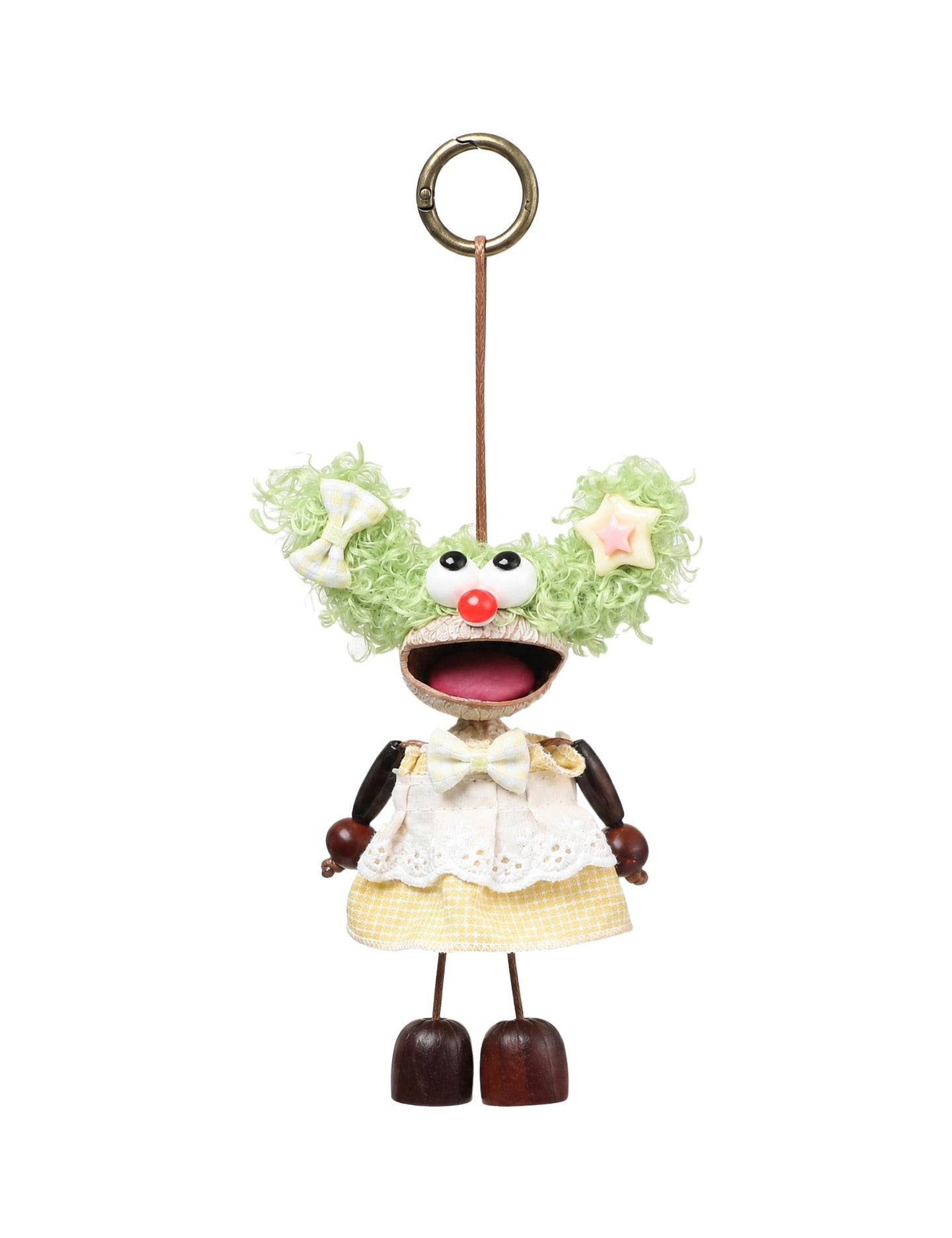 Portachiavi in Mixed Polyester + Wooden Beads + Alloy Bianco