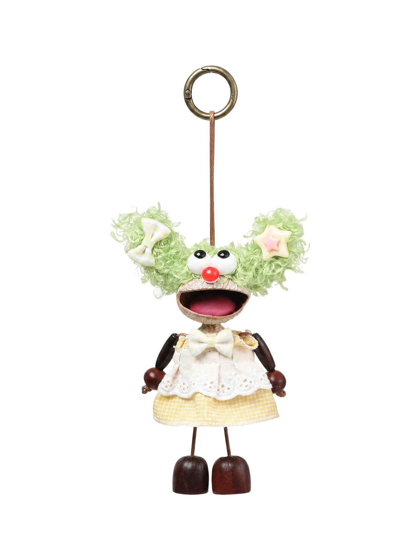 Portachiavi in Mixed Polyester + Wooden Beads + Alloy Bianco