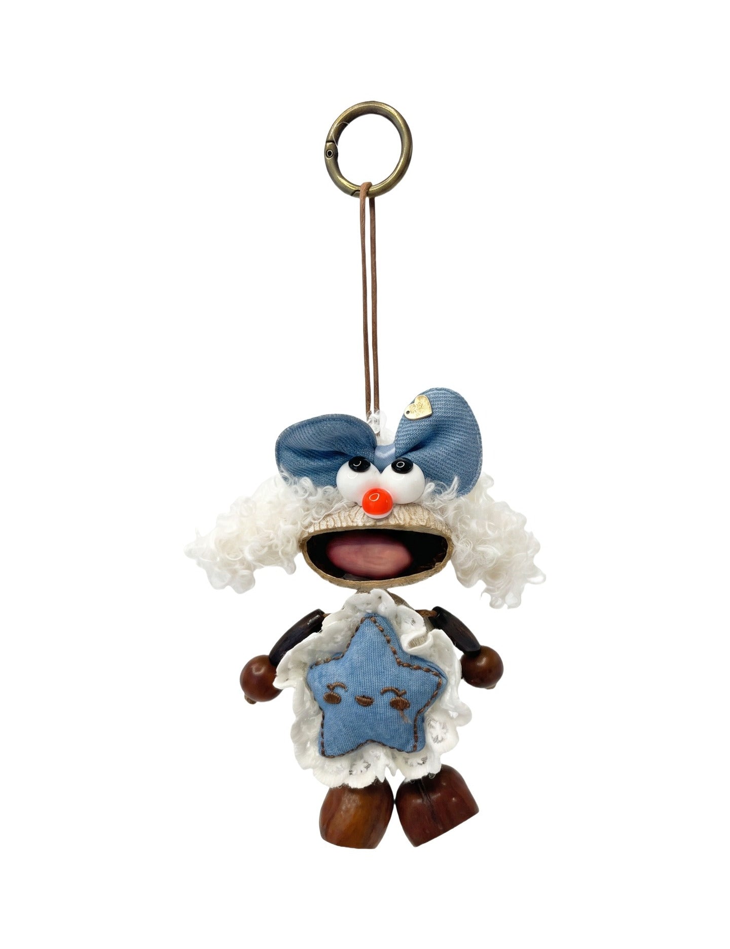 Portachiavi in Mixed Polyester + Wooden Beads + Alloy Bianco