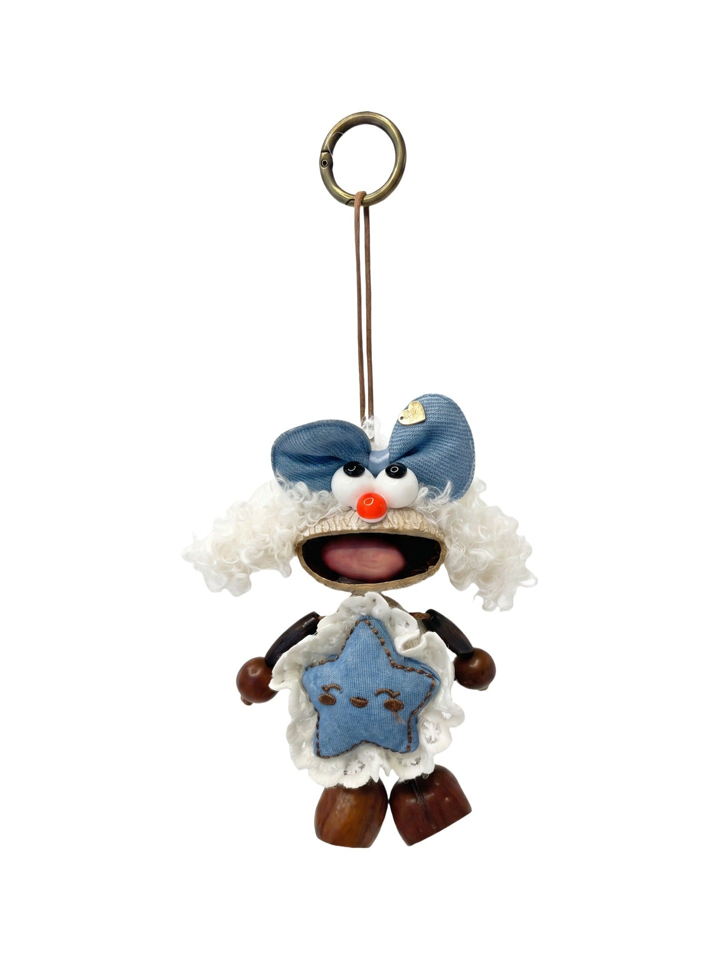 Portachiavi in Mixed Polyester + Wooden Beads + Alloy Bianco