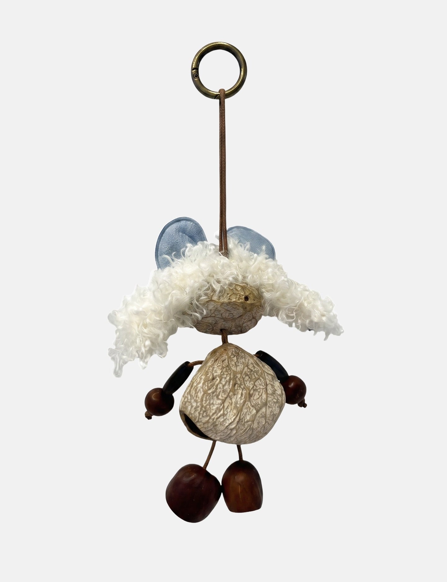 Portachiavi in Mixed Polyester + Wooden Beads + Alloy Bianco