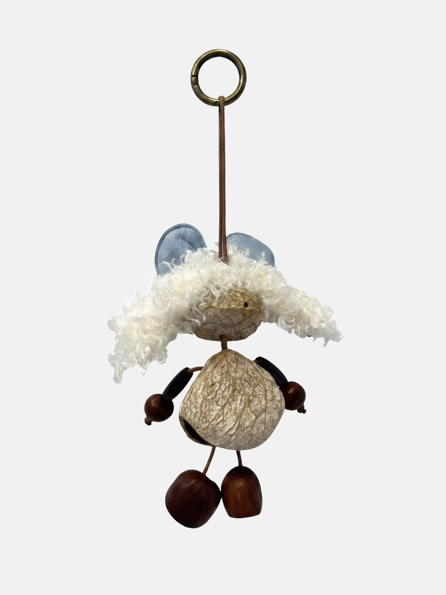 Portachiavi in Mixed Polyester + Wooden Beads + Alloy Bianco