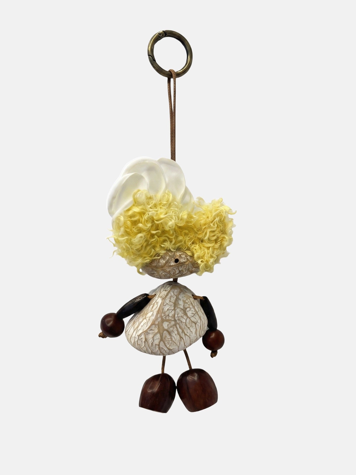 Portachiavi in Mixed Polyester + Wooden Beads + Alloy Beige