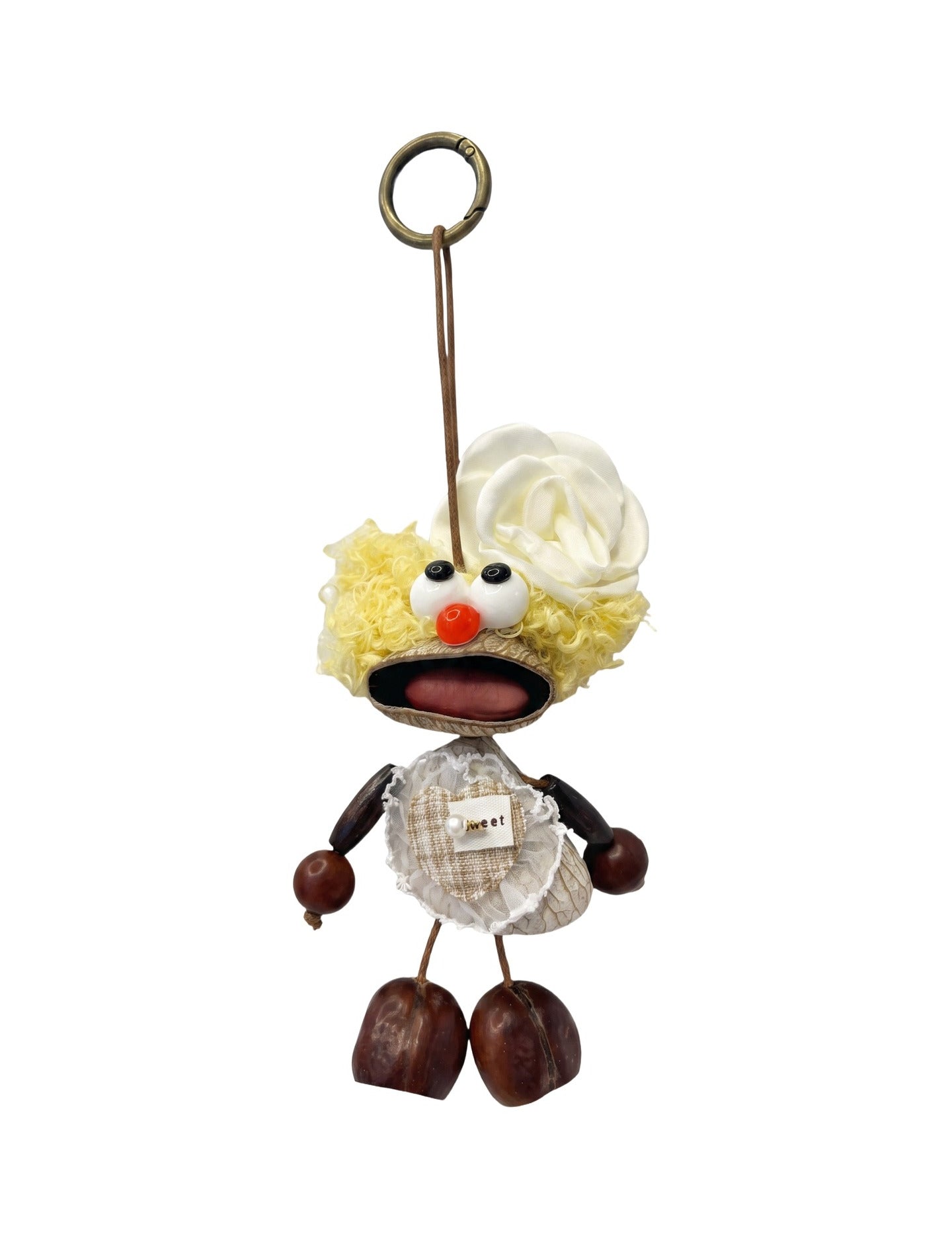Portachiavi in Mixed Polyester + Wooden Beads + Alloy Beige