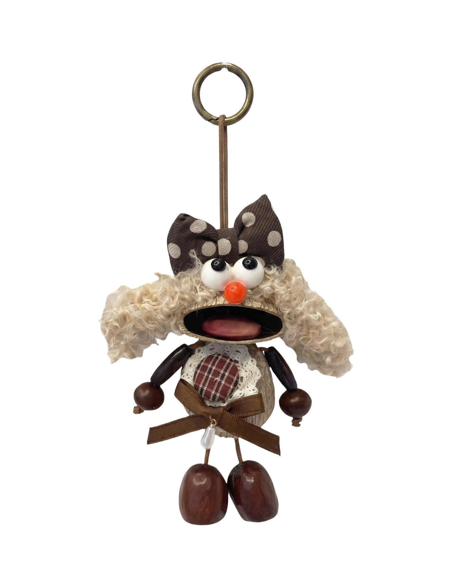 Portachiavi in Mixed Polyester + Wooden Beads + Alloy Marrone