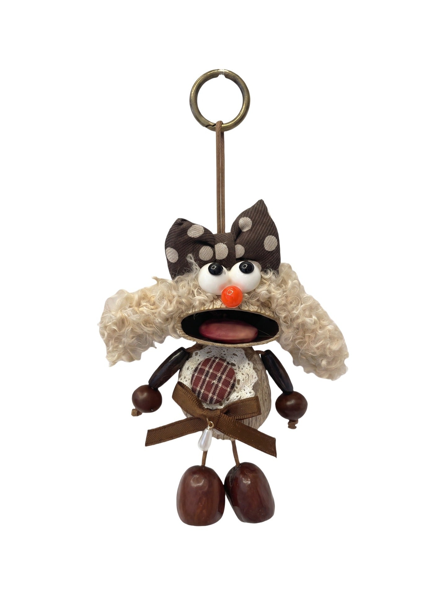 Portachiavi in Mixed Polyester + Wooden Beads + Alloy Marrone