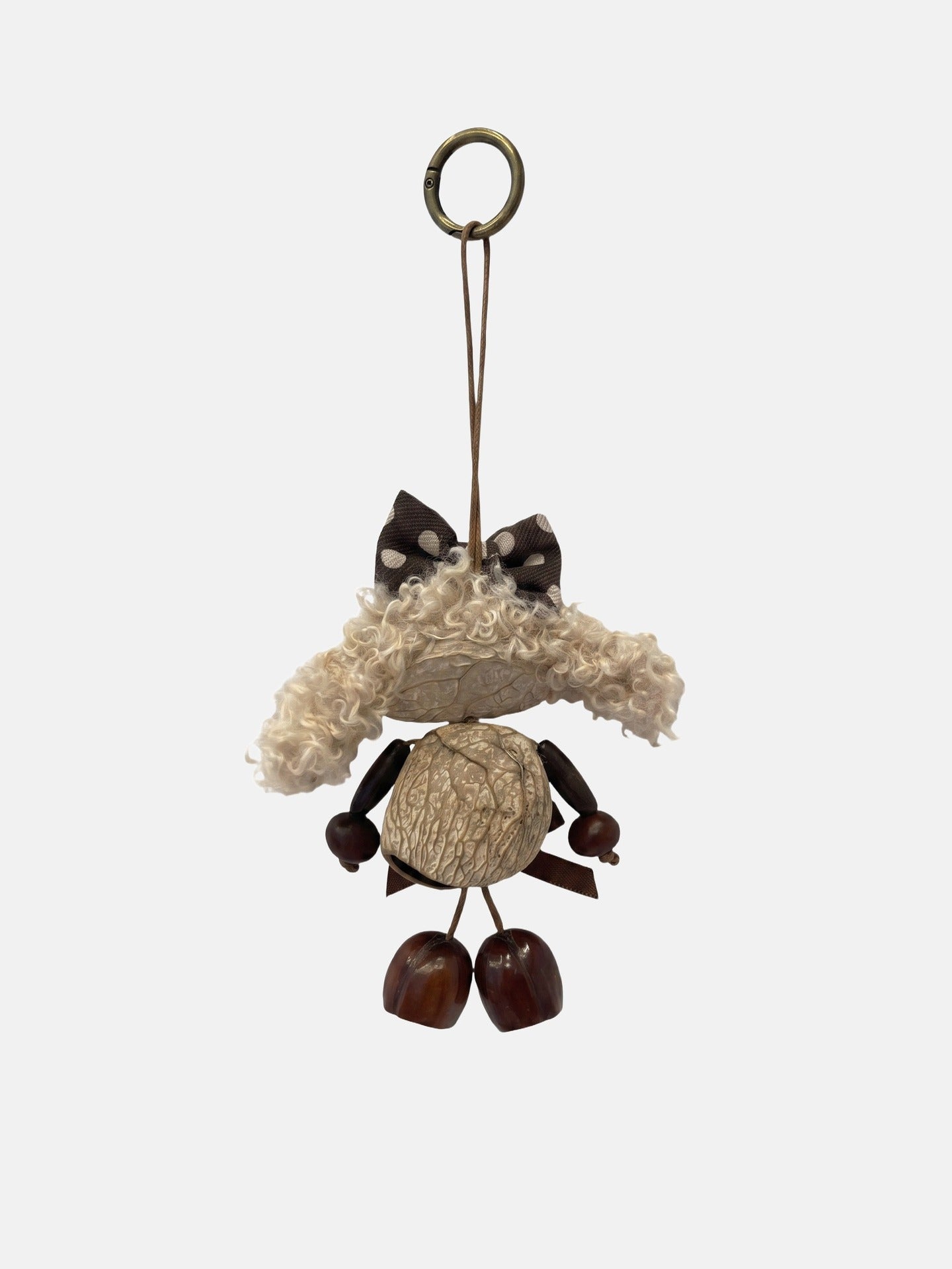 Portachiavi in Mixed Polyester + Wooden Beads + Alloy Marrone
