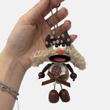 Portachiavi in Mixed Polyester + Wooden Beads + Alloy Marrone