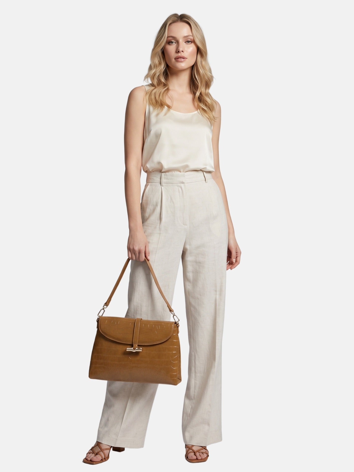 Borsa a Mano in Pelle Vegana Marrone