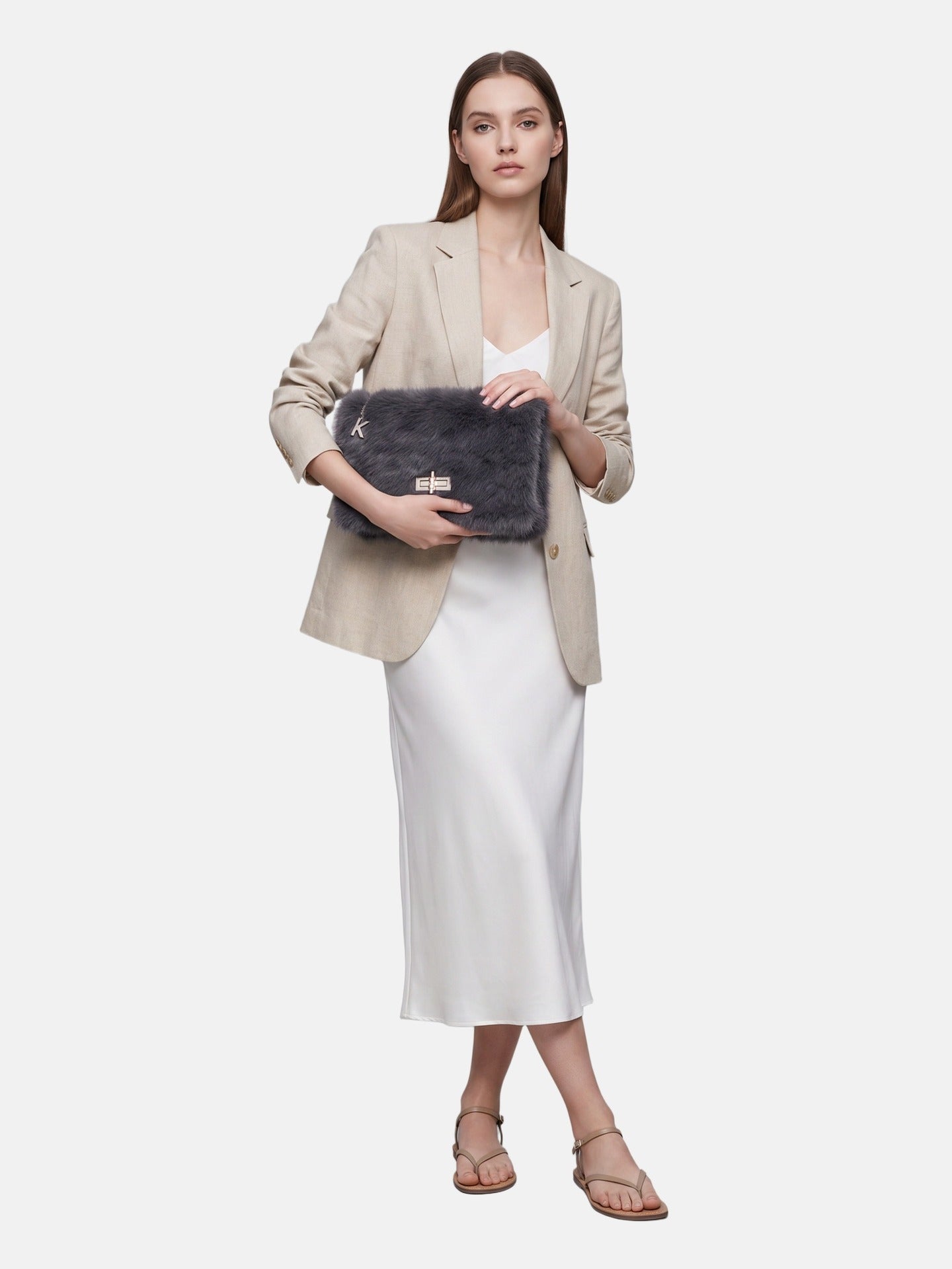Borsa a Mano in Poliestere 100% Grigio