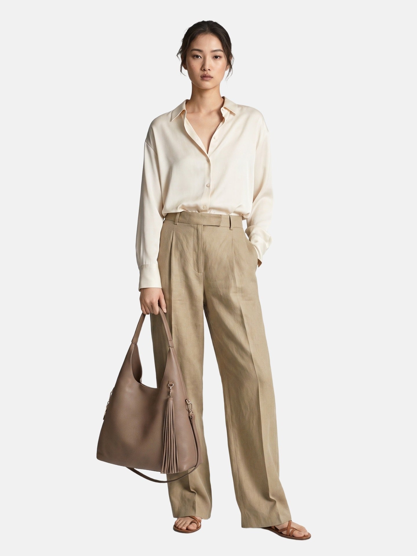 Borsa a Mano in Poliestere 100% Beige Scuro