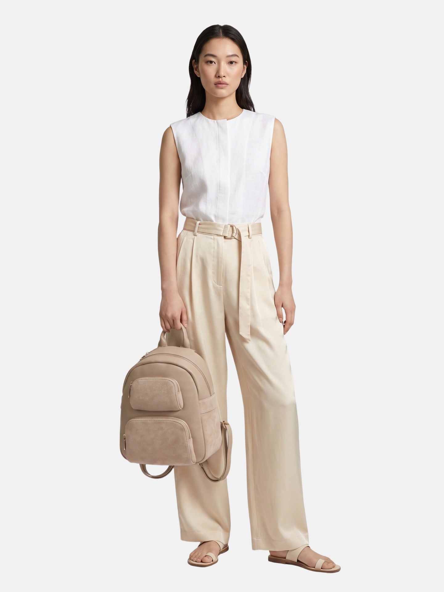 Borsa a Mano in Poliestere 100% Beige