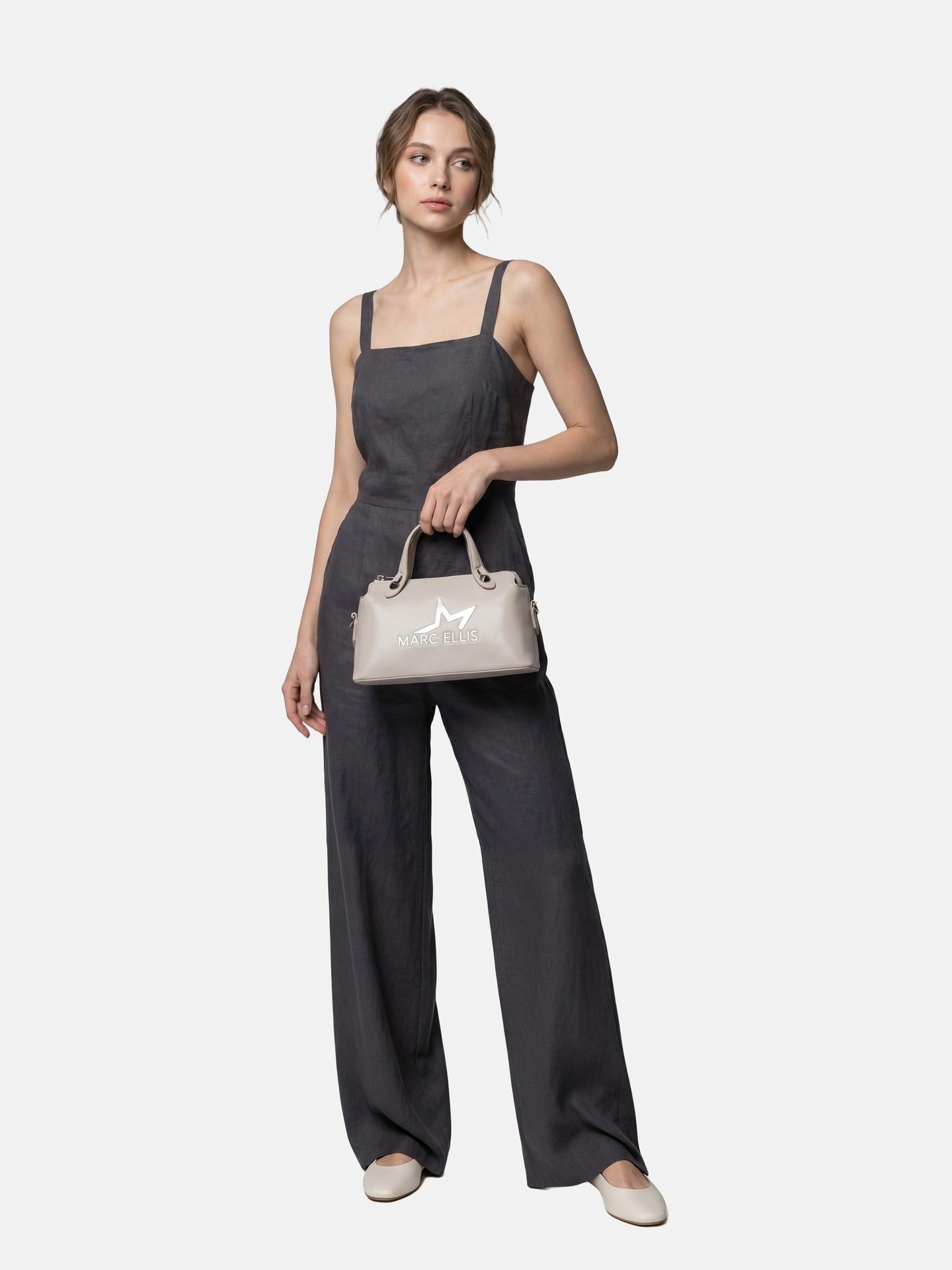 Borsa a Spalla in Pelle Vegana Grigio Chiaro