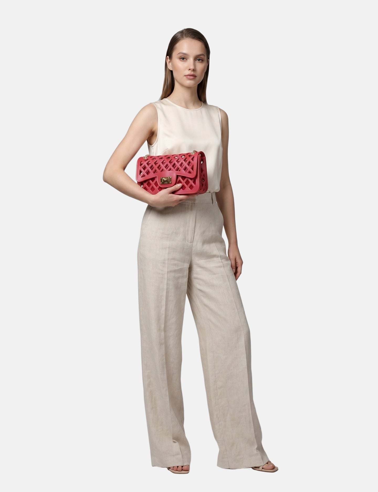 Borsa a Mano in 100% Pu Vegan Leather Rosso