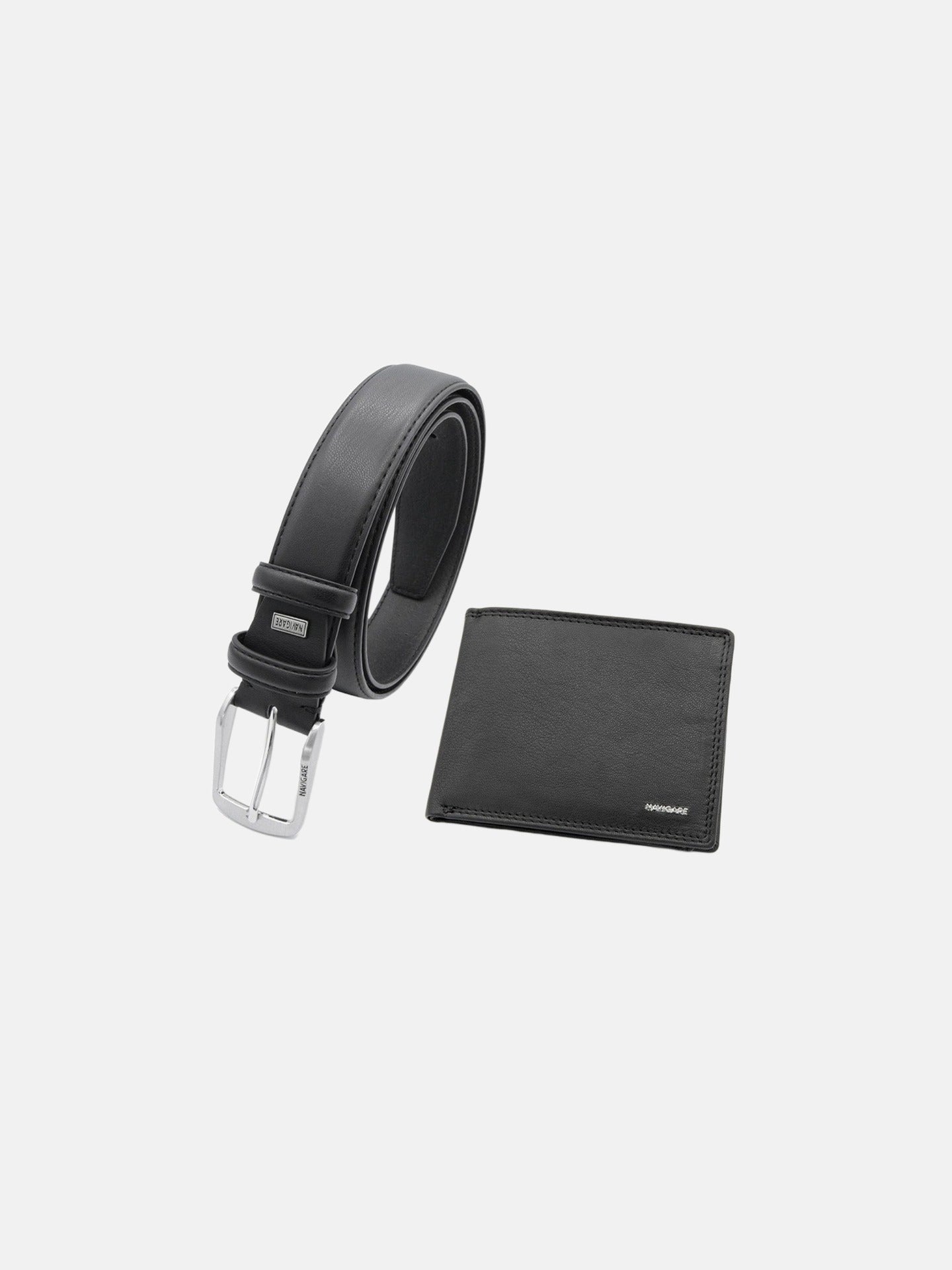 Set Portafoglio e Cintura in Vera Pelle Nero
