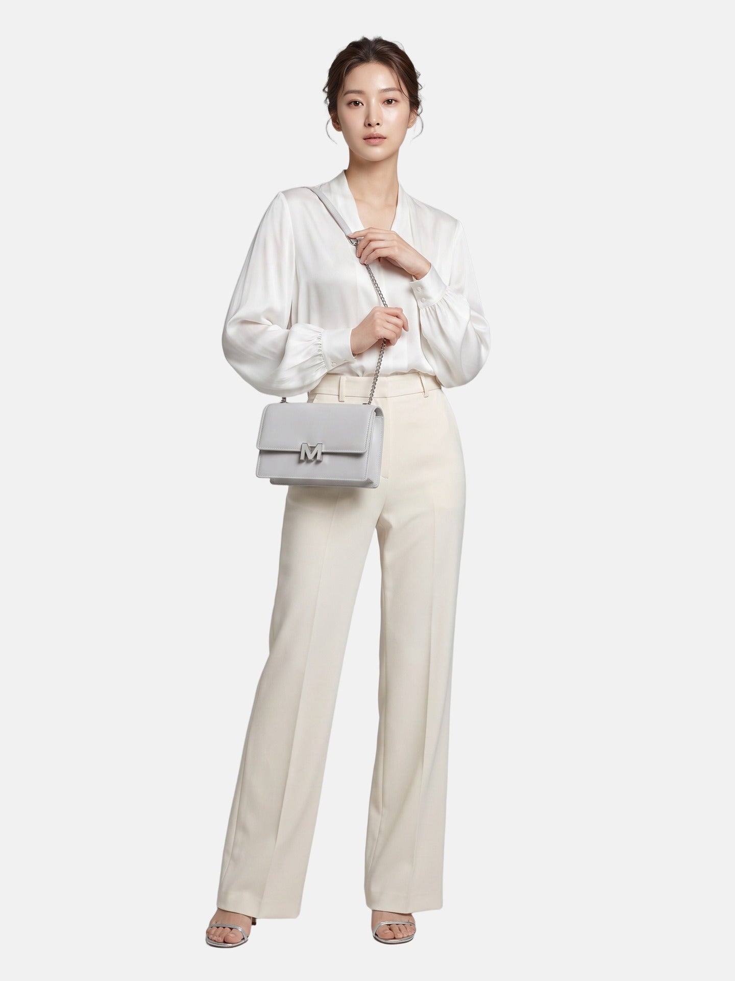 Borsa a Spalla in 100% Pu Vegan Leather Argento