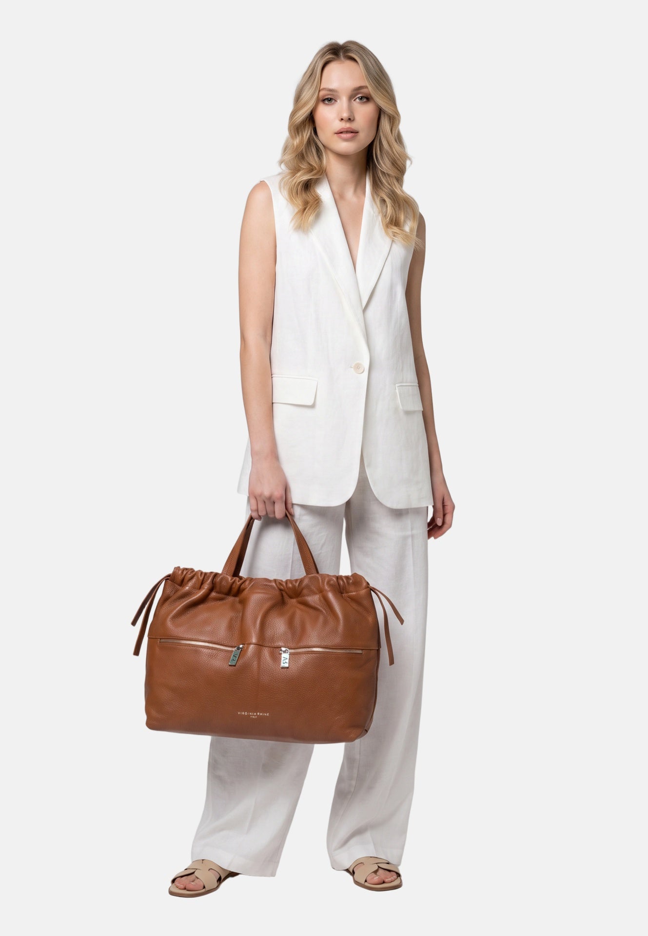 Borsa a Mano in Vera Pelle Cognac