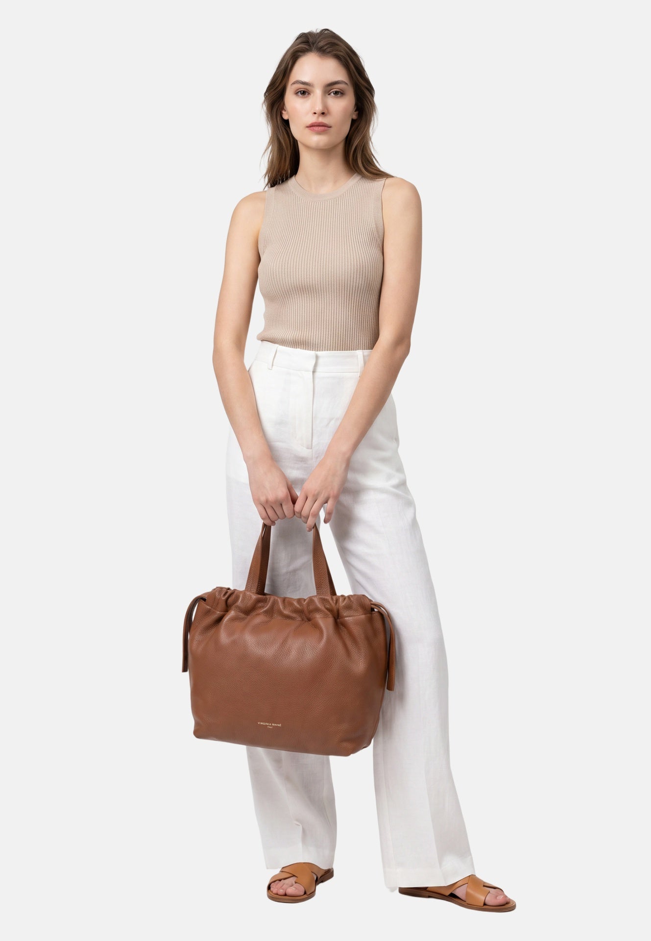 Borsa a Mano in Vera Pelle Cognac