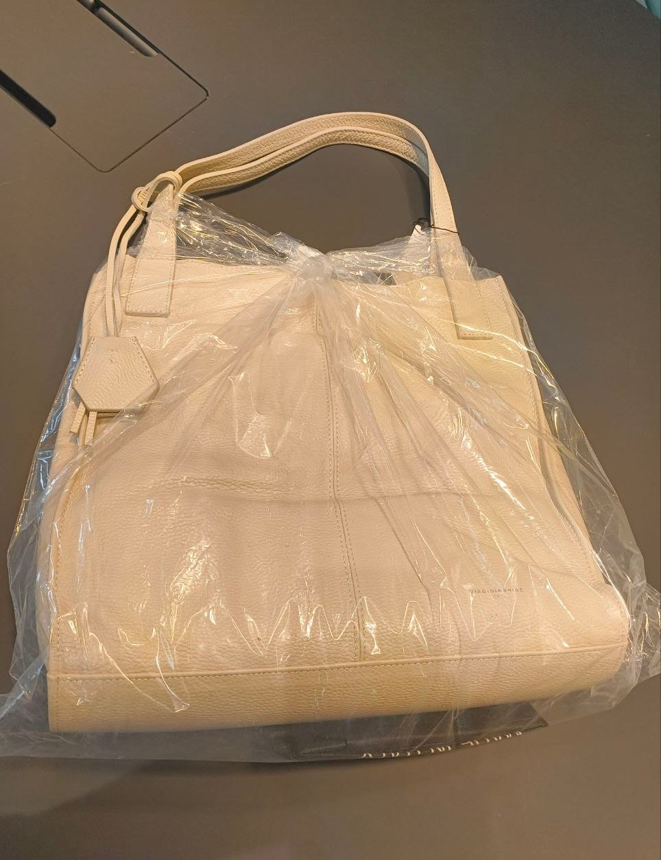 Borsa a Spalla in Dollaro Leather Panna