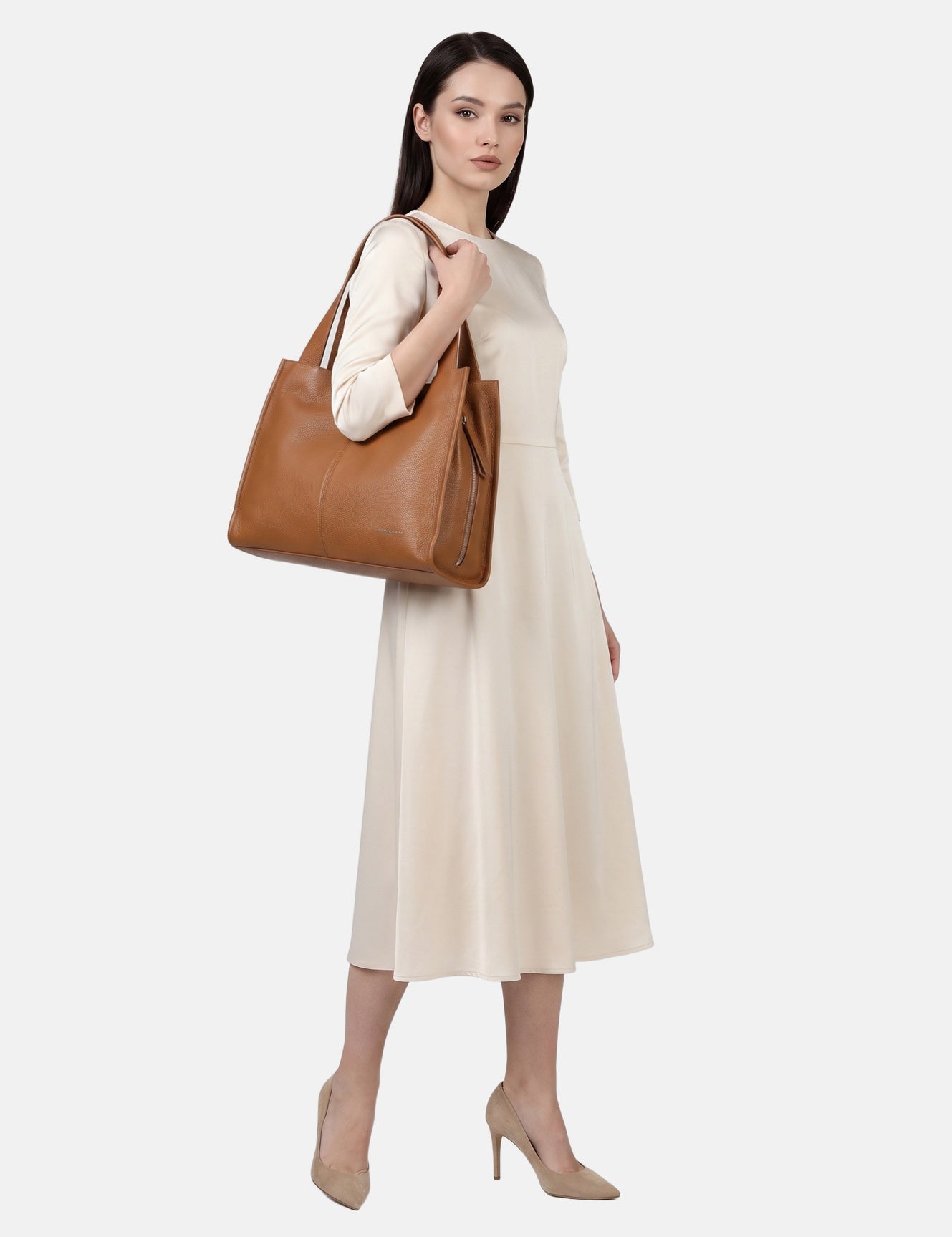 Borsa a Mano in Vera Pelle Cognac