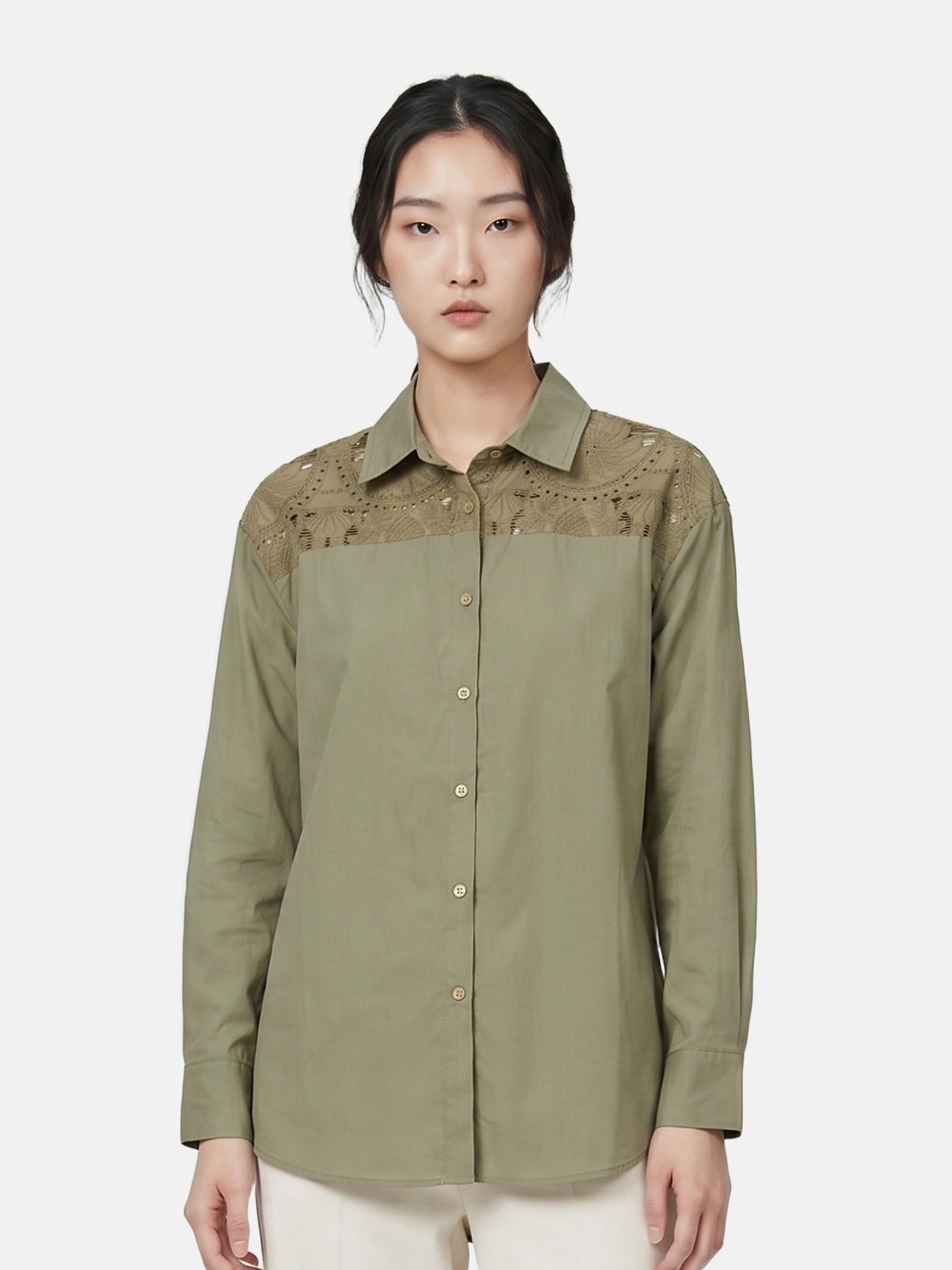 Camicia in Cotone Verde Militare