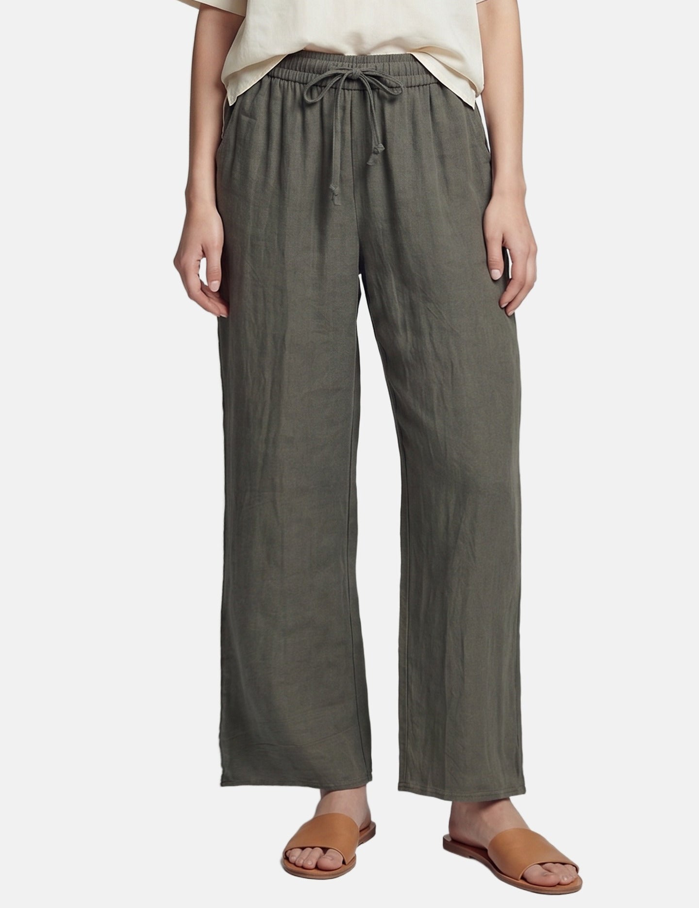Pantaloni in Viscosa Verde Militare