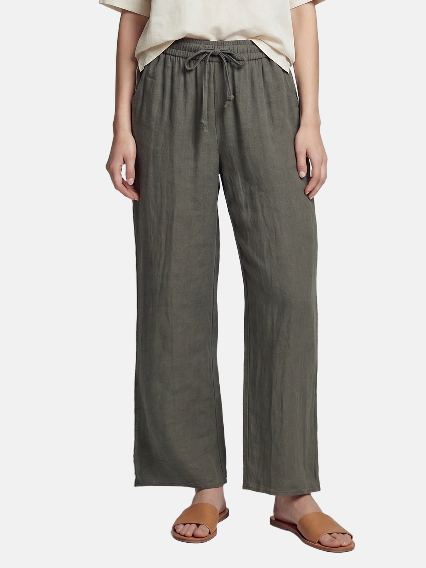 Pantaloni in Viscosa Verde Militare